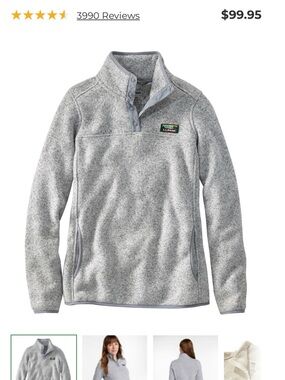 Womens L.L.Bean Sweater Fleece Pullover 1/4 Snap Pewter Heather Gray Large L Reg